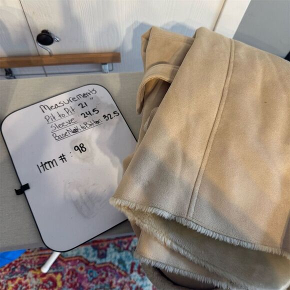 St. John's Bay Women's Camel Faux Suede‎ Overcoat M Fur Trim Vintage Penny Lane - Picture 6 of 8